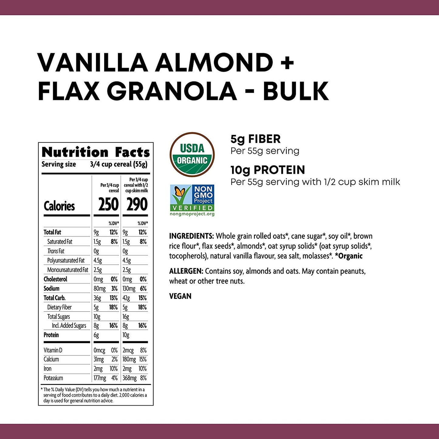 Nature'S Path Organic Vanilla Almond + Flax Granola, 25 Lb (Pack Of 1), Non-Gmo
