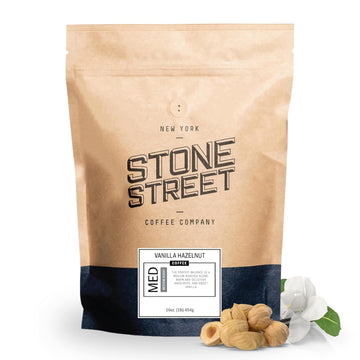 Stone Street Flavored Ground Coffee, Vanilla Hazelnut, Freshly Roasted, 100% Colombian Arabica, Gourmet Coffee, Medium Roast, 1 