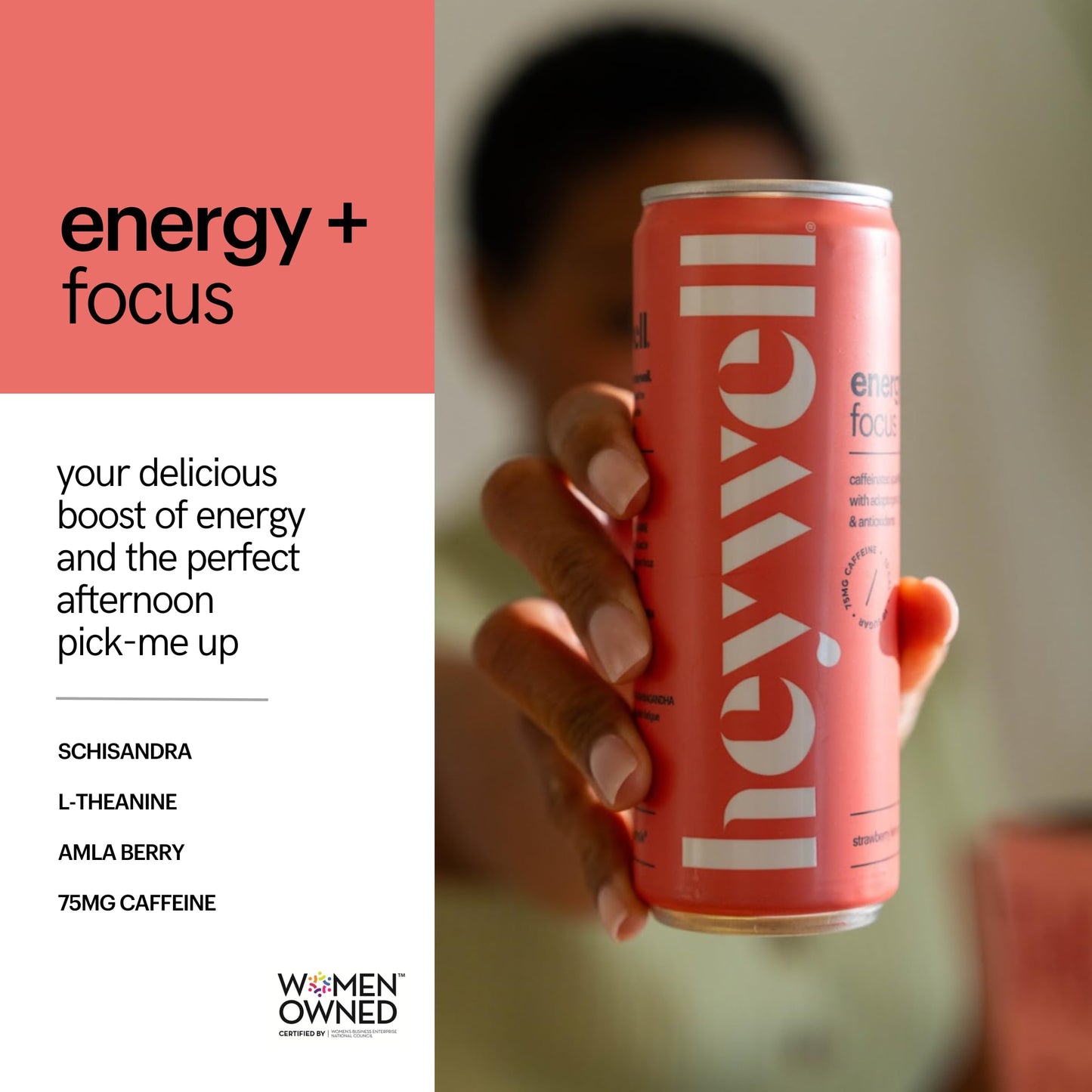 Heywell Sparkling Adaptogenic Water Energy And Focus, Strawberry Lemon Flavor 12 Fluid Ounce (Pack Of 12) - Caffeinated, Organic