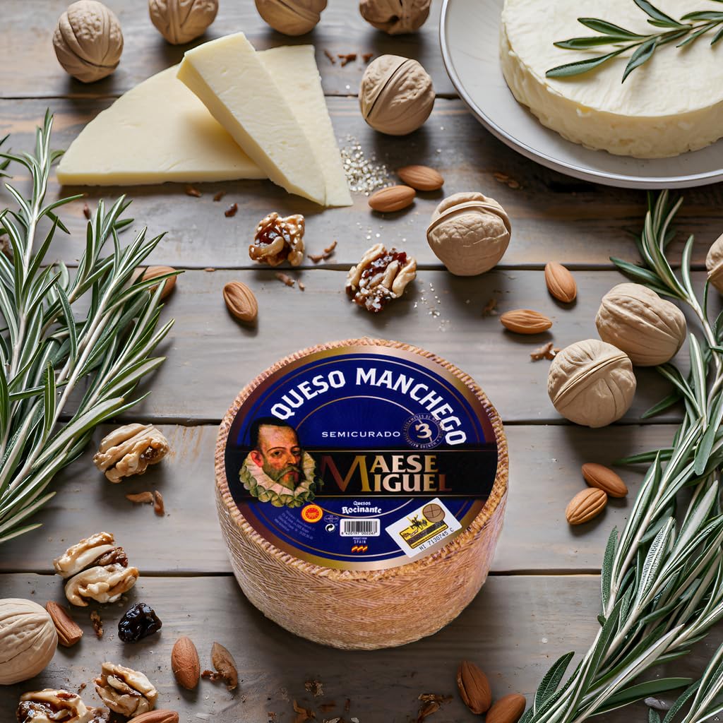 Manchego Cheese Wheel - Approx. 2 lbs - Spanish Sheeps Milk Cheese Aged 3 Months - Authentic D.O.P. Product of Spain