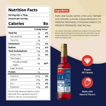 Torani Strawberry Syrup for Drinks, Flavoring for Iced Tea & Sodas, 25.4 Fl Oz, Pump Included