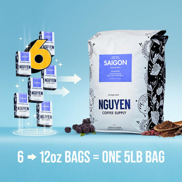Nguyen Coffee Supply - Saigon Robusta & Arabica Blend: Dark Roast Enhanced Whole Coffee Beans, Vietnamese Single Origin, Direct Trade, Low Acid, High Caffeine, Roasted In Brooklyn [5 Lb Bag]