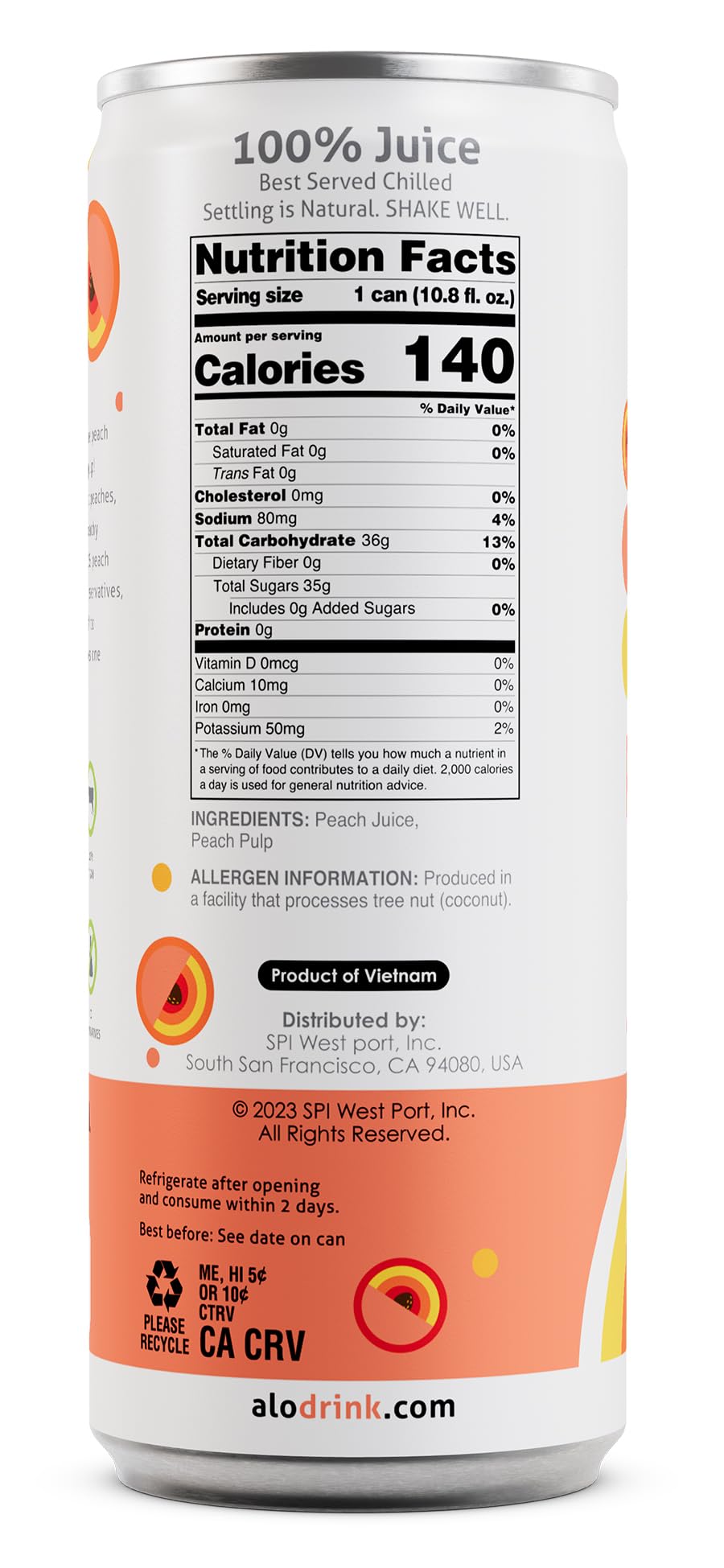 Alo Slim Can Juice, Peach Flavored Juice| 10.82 Fl Oz, Pack Of 12 | Plant-Based Beverage, 100% Natural Juice
