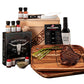Man Crates Steak Night Crate – Solid Wood Steak Plates, Stainless Steel Cutting Tool, Steak Charms, Seasonings & Sauces – Ultimate Steak Gift Set