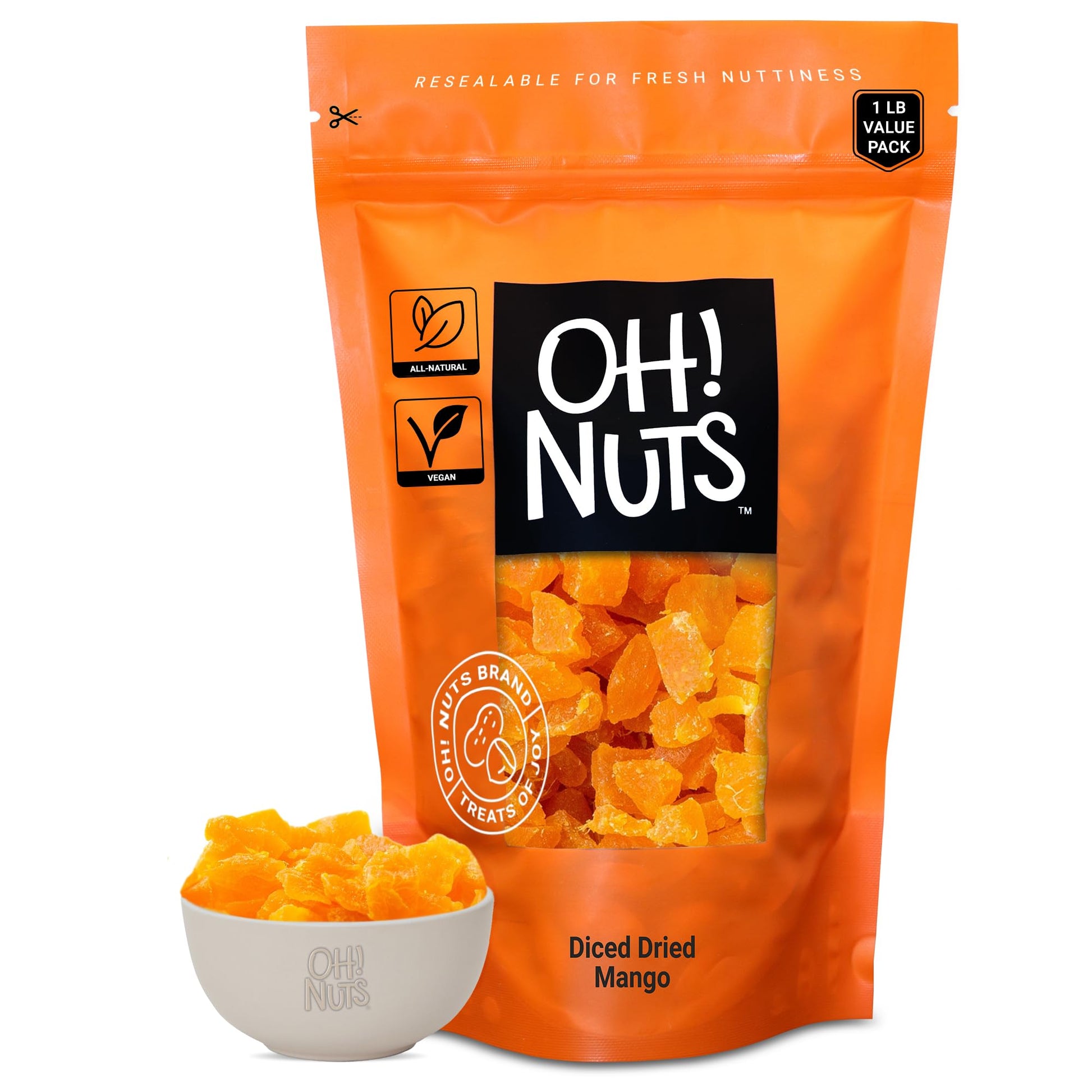 Dried Mango | 1 Lb - Sweetened Dried Fruit Diced | Dehydrated Fruit Bites | Packed In New York Zip-Seal Bag For Exceptional Freshness By Oh Nuts