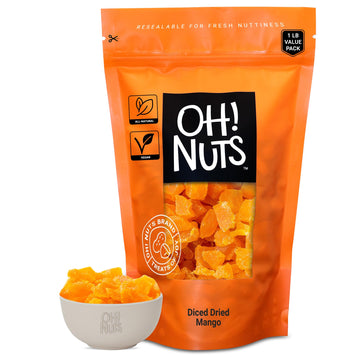 Dried Mango | 1 Lb - Sweetened Dried Fruit Diced | Dehydrated Fruit Bites | Packed In New York Zip-Seal Bag For Exceptional Freshness By Oh Nuts