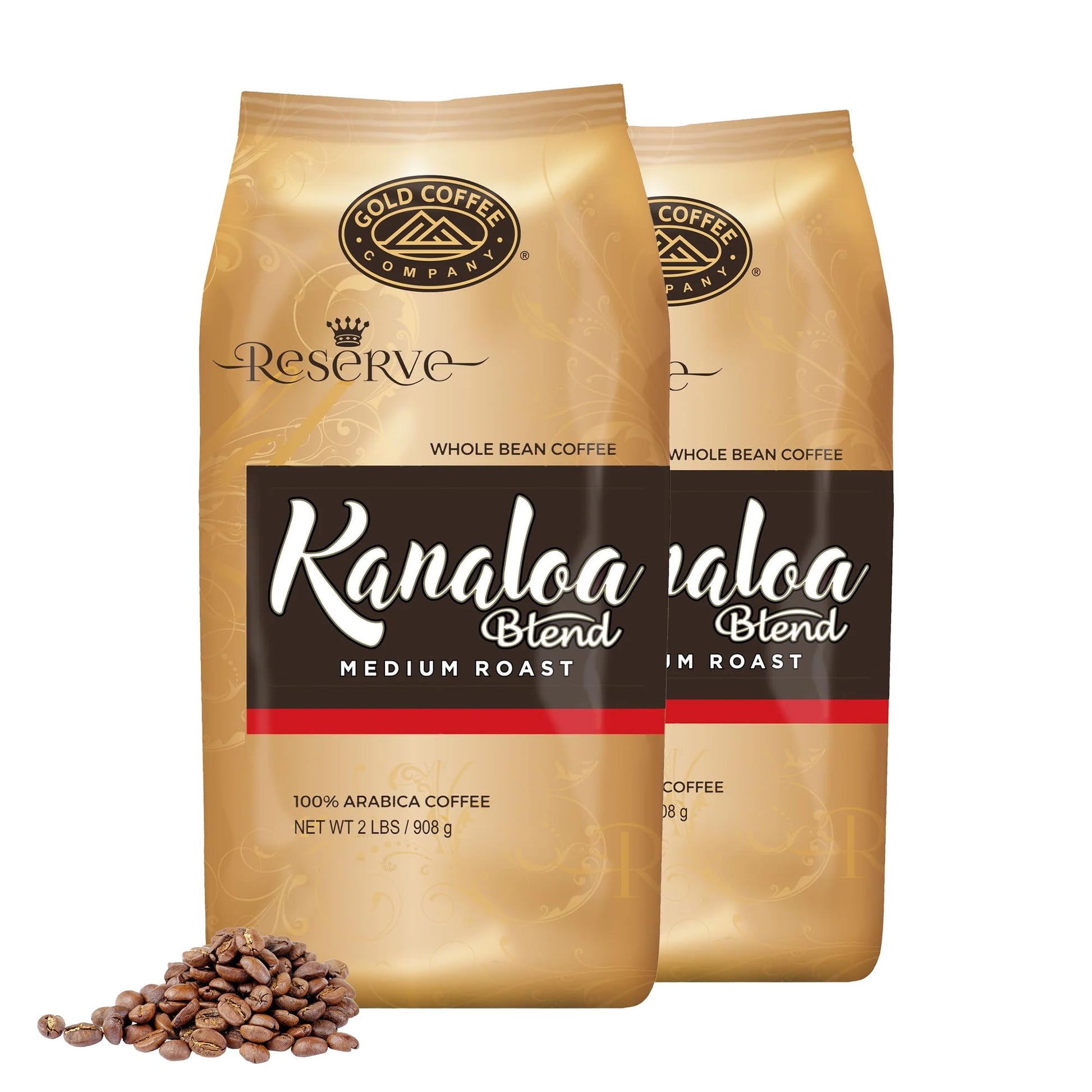 Gold Coffee Company Kanaloa Premium House Blend | Gourmet Medium Roast Whole Coffee Beans| 100% Arabica Roasted Beans | 2 lbs. (