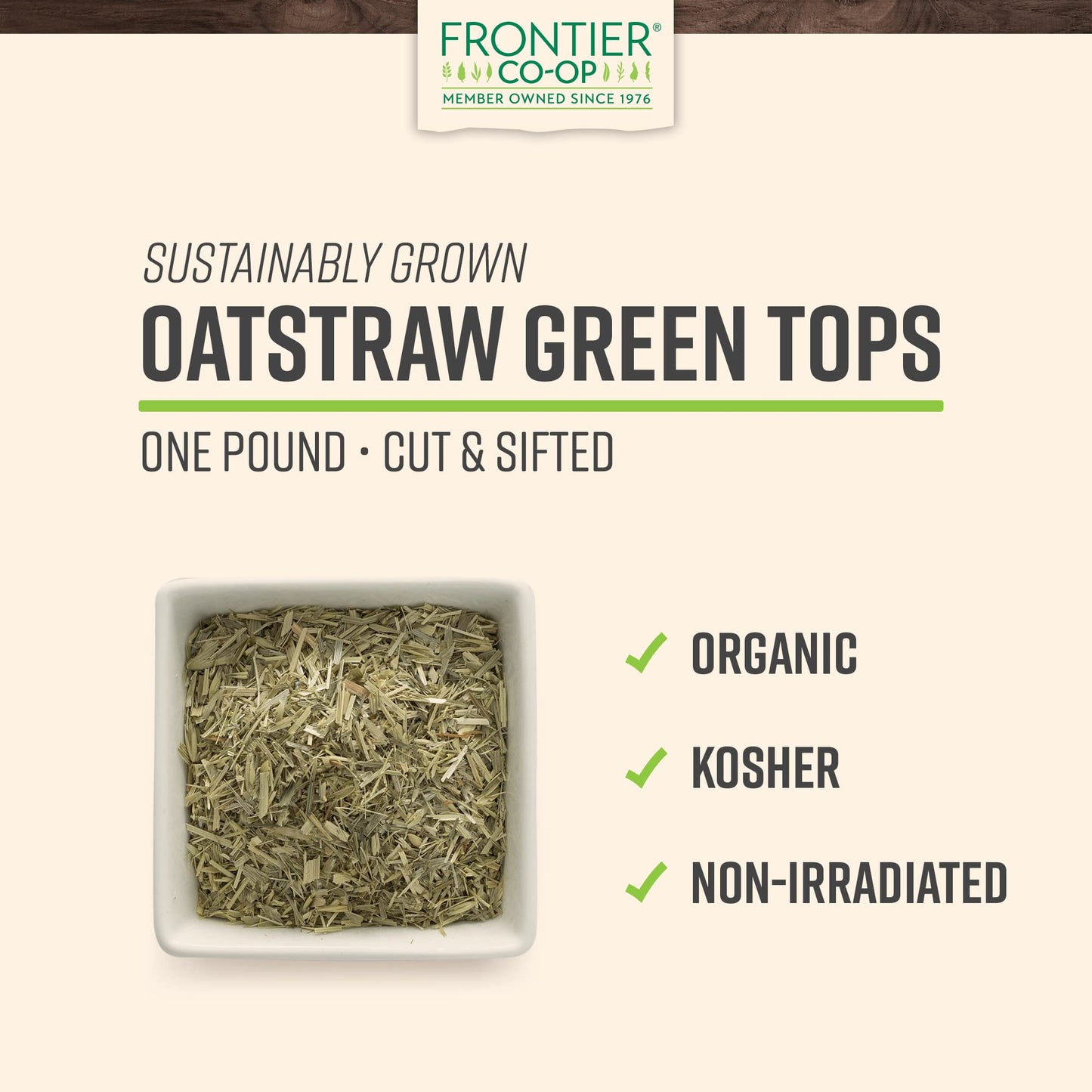 Frontier Co-op Organic Cut & Sifted Oatstraw Green Tops 1lb