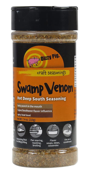 Dizzy Pig Swamp Venom Hot Deep South Seasoning Rub (8Oz Shaker) - Seasons 30+Lbs Of Food - Hand Made In The Usa - Msg Free, Glut