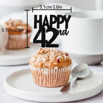 18Pcs Black Glitter Happy 42Nd Dessert Cupcake Topper Pick For Funny Legend Since 1983 Theme Decor Supplies Men Women Happy 42 B