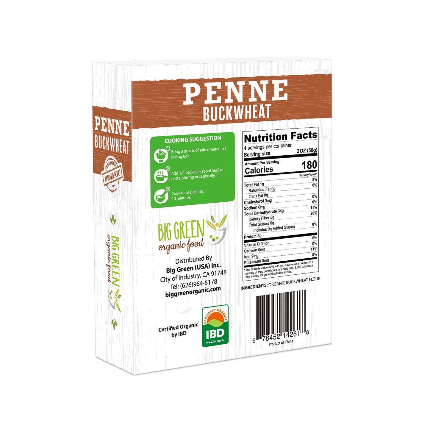 Big Green Organic Food- Organic Buckwheat Penne, 8.8Oz, 100% Buckwheat, Gluten-Free, Non-Gmo, Vegan (5)