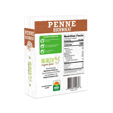 Big Green Organic Food- Organic Buckwheat Penne, 8.8Oz, 100% Buckwheat, Gluten-Free, Non-Gmo, Vegan (5)