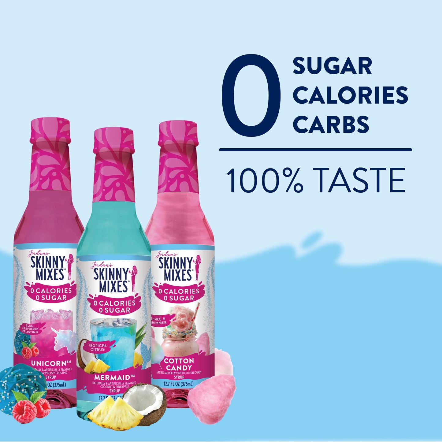 Jordans Skinny Mixes Sugar Free Syrup Trio Sampler Pack - Mermaid  Unicorn & Cotton Candy  As Seen on Watertok  Drink Mix for Iced Tea  Lemonade & More  Zero Calorie  12.6 Fl Oz Each (pack of 3)
