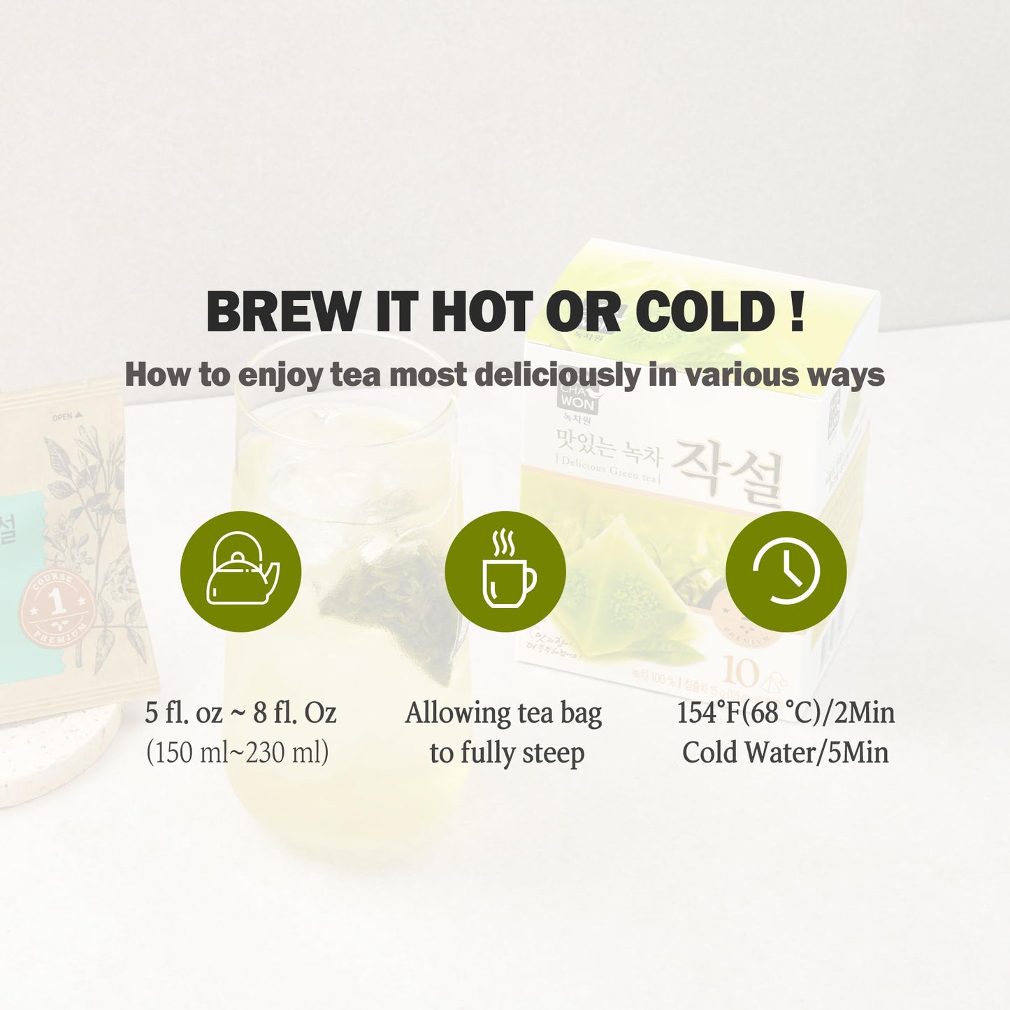 [Nokchawon] Delicious Green Tea Jaksul Teabags, Premium Pure Green Leaf, Smooth And Aromatic Green Tea, 10 Tea Bags, 15G (0.52Oz