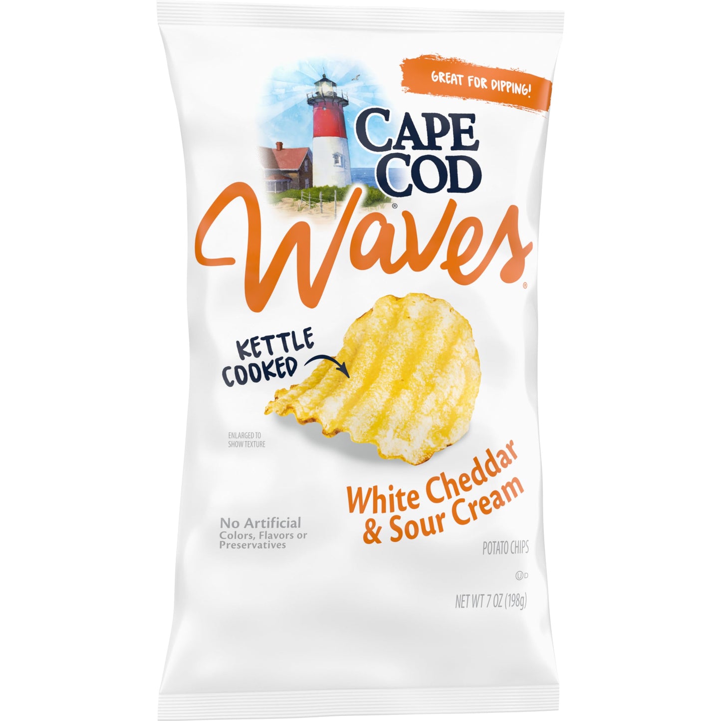 Cape Cod Waves Potato Chips Wavy Cut White Cheddar & Sour Cream, 7 Oz