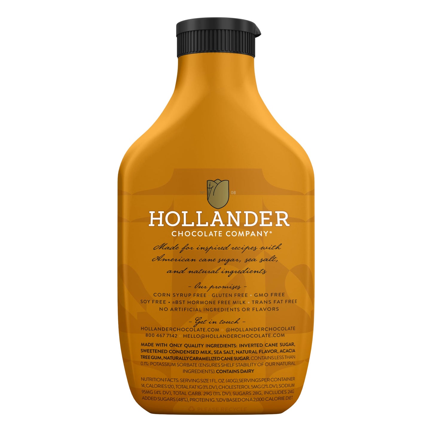 Hollander Caramel Caf   Sauce | GMO Free, Corn Syrup Free, Soy/Gluten Free |15 fl. oz. Squeeze Bottle | Flip Cap