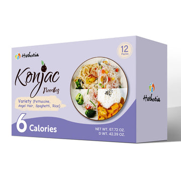 Hethstia Konjac Noodles Variety Pack - 12 Pack Shirataki Noodles with Spaghetti, Fettuccine, Angel Hair, and Rice Shapes, Low Ca