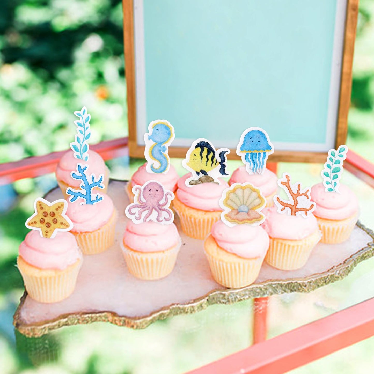Ercadio Edible Ocean Animal Cupcake Toppers, 50 Pack, Birthday Party & Baby Shower Decorations, Yellow-50