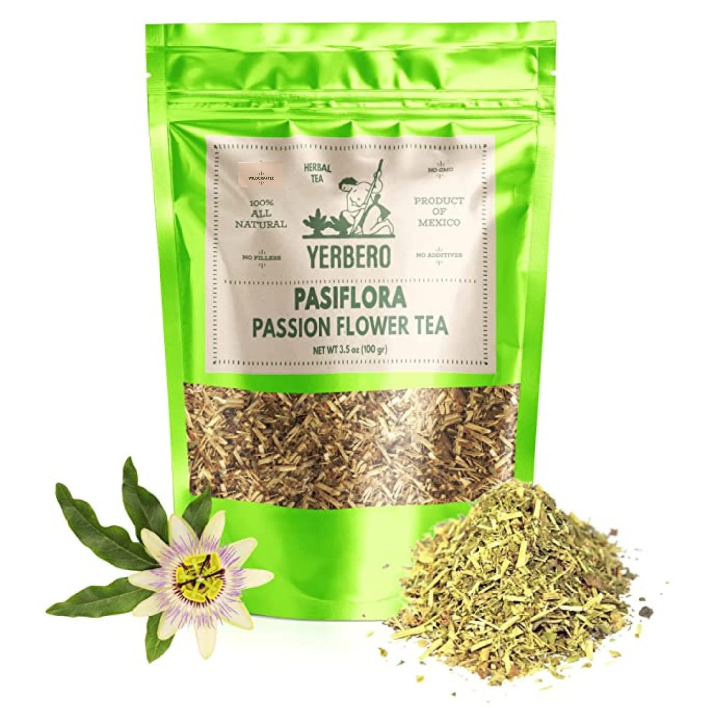 YERBERO Passion Flower Herbal Tea 3.5oz WildCrafted Resealable Bag 100% Natural Gluten-free