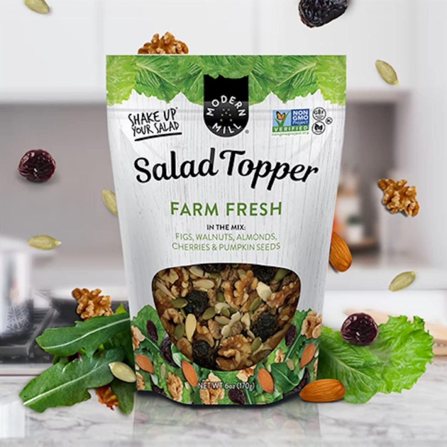 Modern Mill Mixed Salad Topper - Dried Figs, Walnuts, Almonds, Cherries, Pumpkin Seeds - Gluten Free, Vegan - 6 oz (3 Pack)