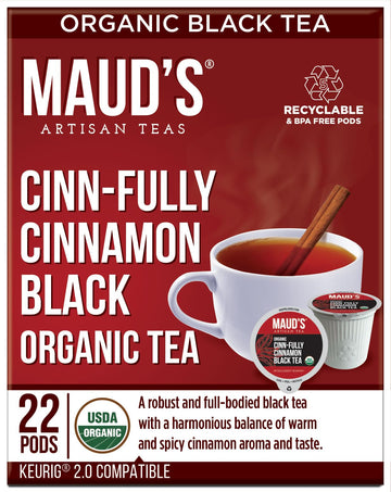Mauds Cinnamon Organic Black Tea Pods  22ct | Cinn-Fully Cinnamon Tea | Hot Cinnamon Spice Tea | Solar Energy Produced Recyclable Single Serve Tea Pods Compatible with Keurig K-Cup malt-inspired