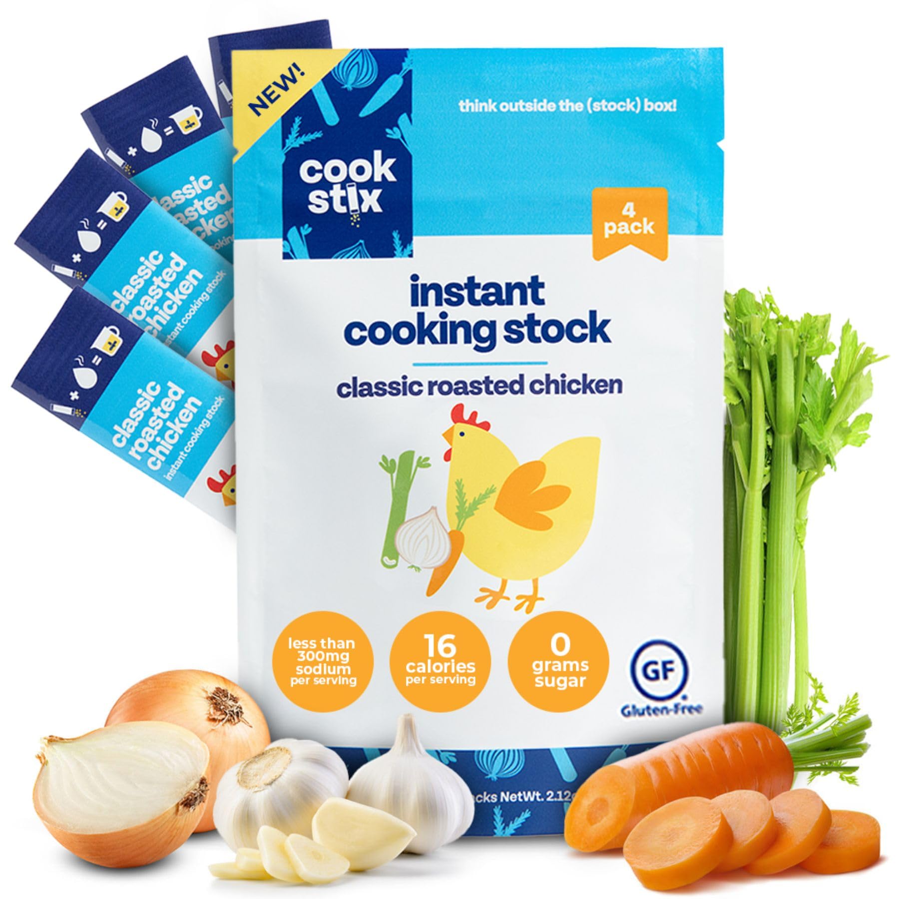 Cookstix Classic Instant Chicken Stock Sticks – Clean-Label, No Sugar Added, Lower Sodium – 4 Pack