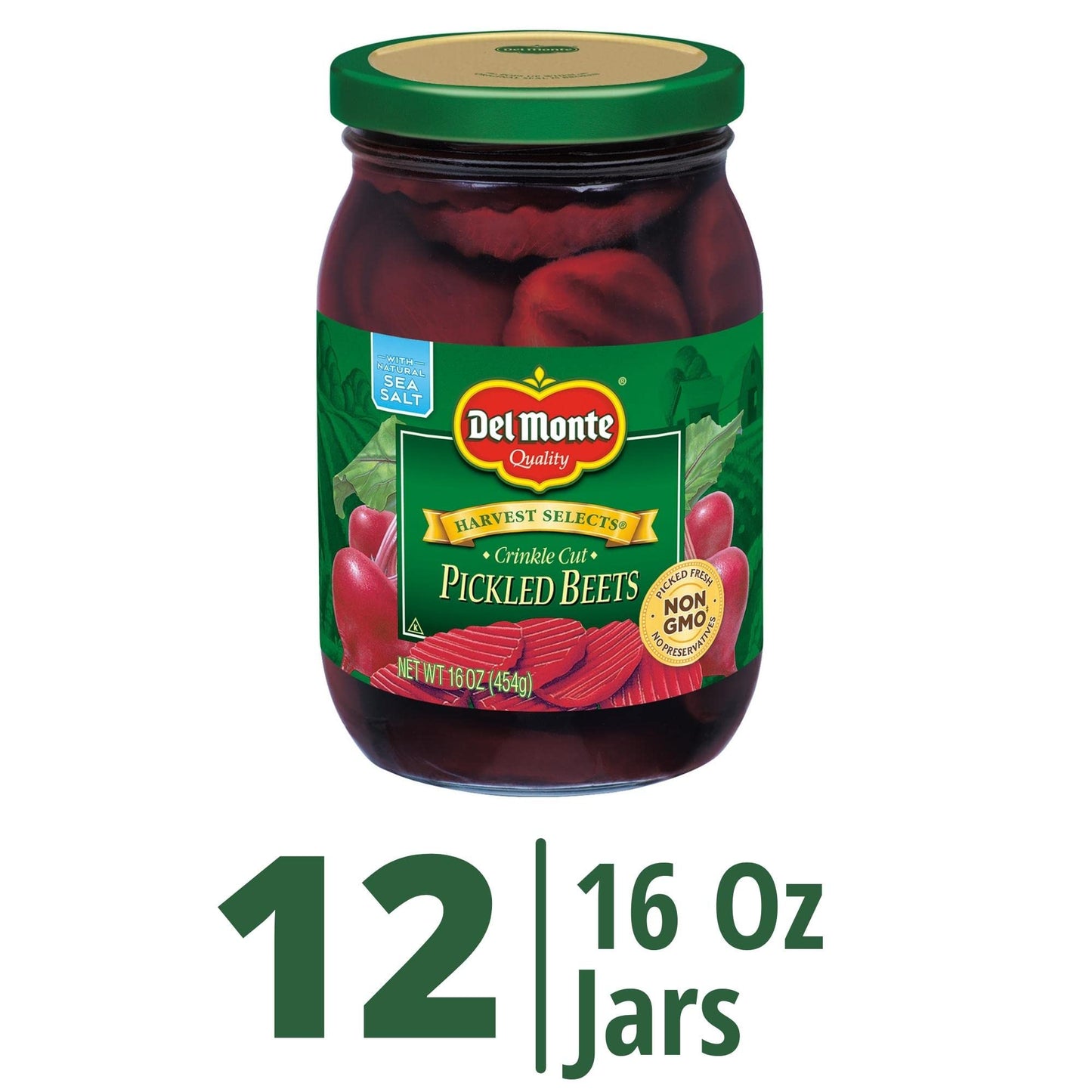 Del Monte Harvest Selects Crinkle Cut Pickled Beets, Ready To Eat Pickled Beets, 12 Pack, 16 Oz Jar
