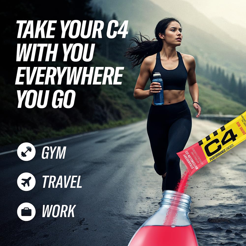 Juicy Mixes C4 Performance Energy Drink Mix, Strawberry Watermelon Ice, 200mg Caffeine, Zero Sugar, 2 Boxes, 16 Sticks