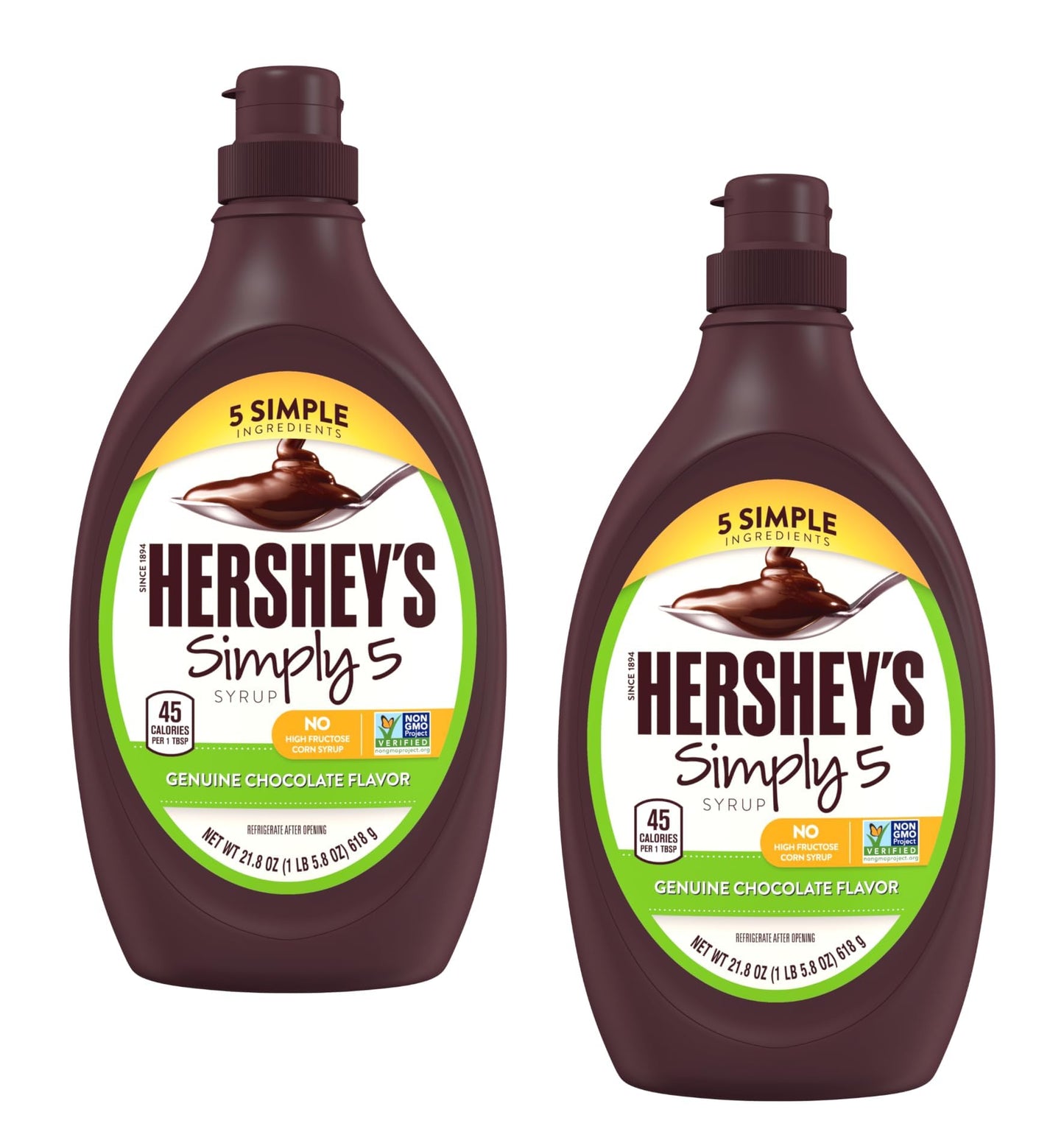 HERSHEYS Simply 5 Chocolate Syrup - 5 Ingredients - 11 Fl Oz (Pack of 2) - No High Fructose Corn Syrup