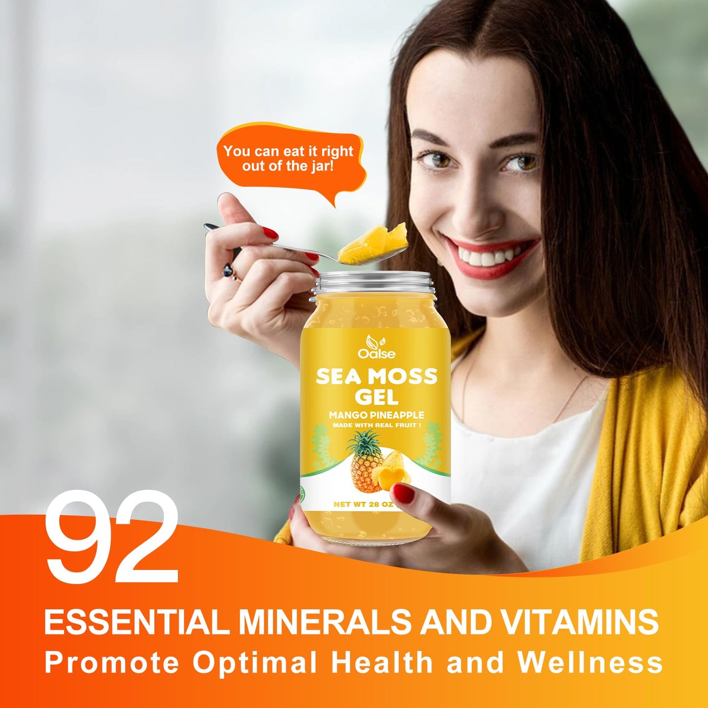 OALSE (28OZ Irish Sea Moss Gel Mango Pineapple Flavor - Natural Seamoss Gel with 92 Minerals and Vitamins - Non-GMO, Gluten-Free