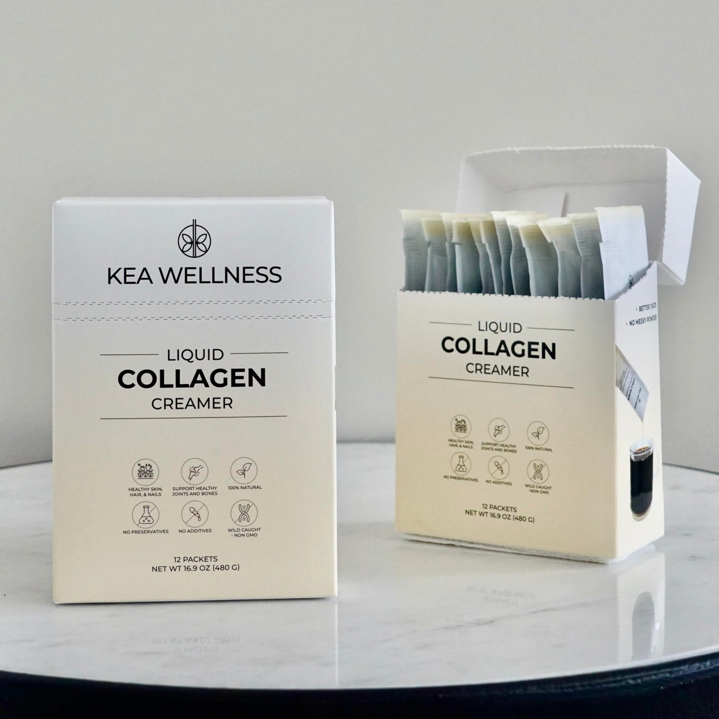 Kea Wellness Liquid Collagen Coffee Creamer – Bovine & Marine Peptides, 1.41 Fl Oz (Pack of 12), White