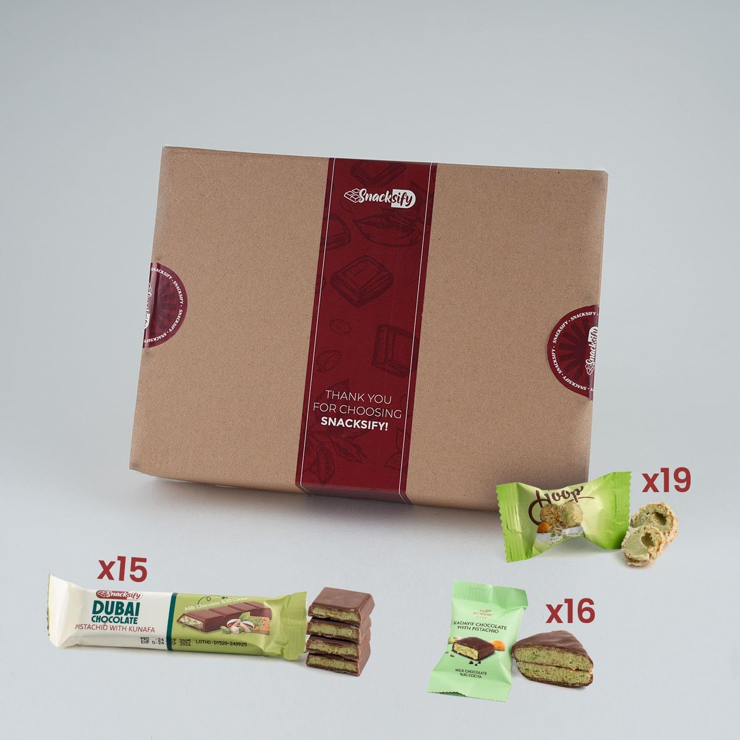 50 Count | Mini Dubai Chocolate & Candy - 15 Mini Dubai Bar 27 G And 16 Dubai Candy 13 G - 19 Dubai Pistachio Ball - Amazing Gift Box