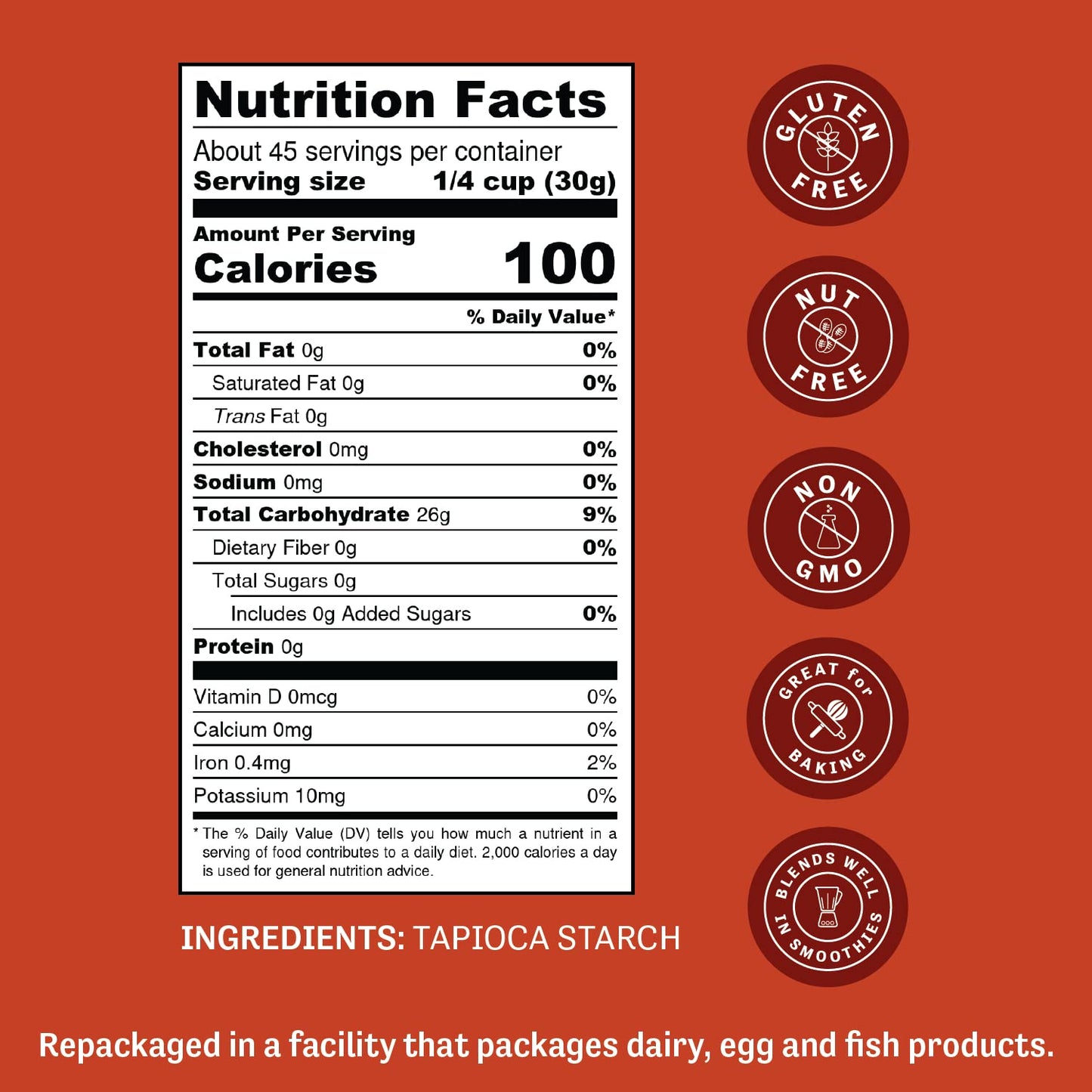 Judees Tapioca Starch 3 lb - Non-GMO, Gluten-Free and Nut-Free - Great for Gluten-Free Baking, Cooking, Thickening, and Making B