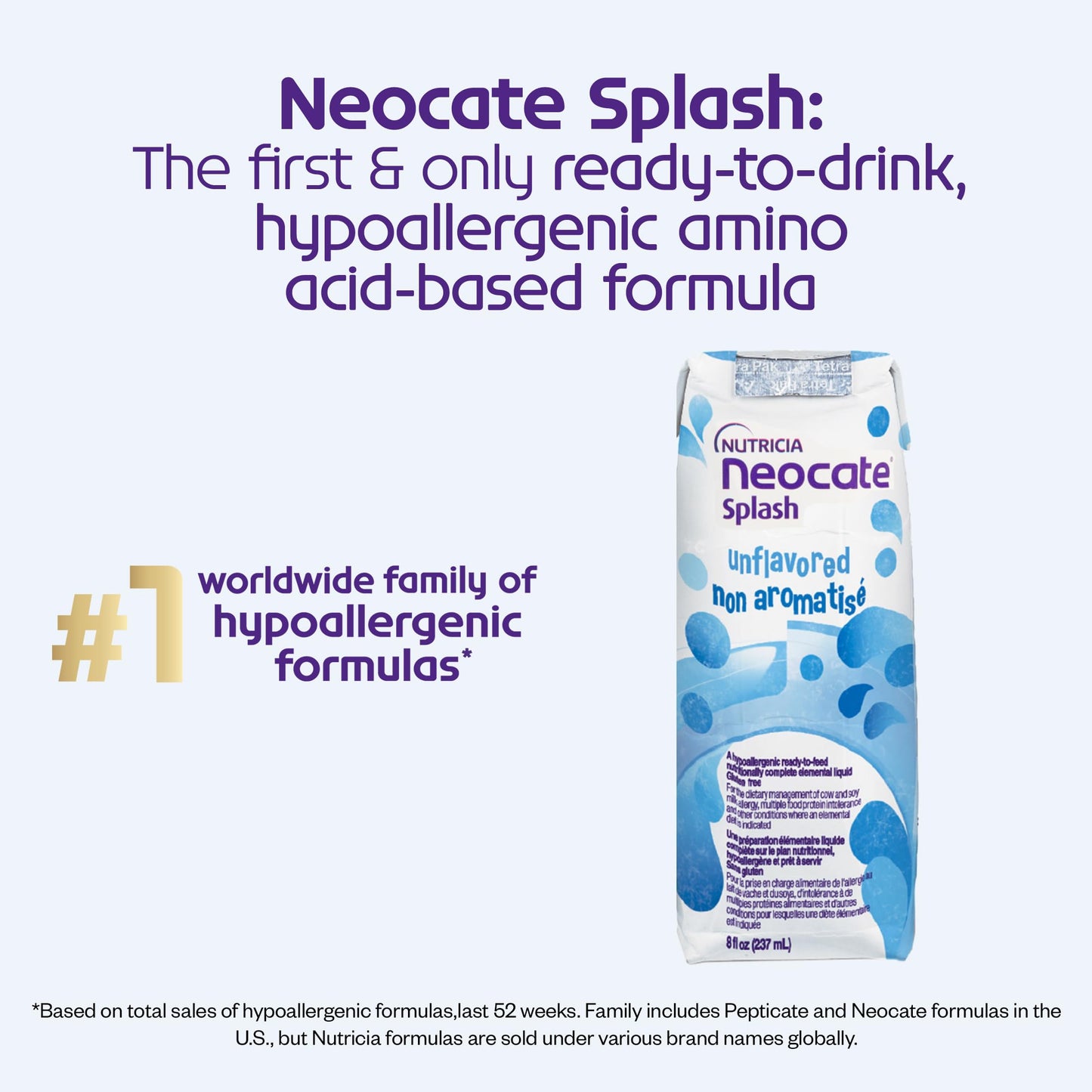 Nutricia Neocate Splash - Ready-To-Feed Hypoallergenic, Amino Acid-Based Toddler And Junior Formula - Unflavored - 8 Fl Oz (Case Of 27)