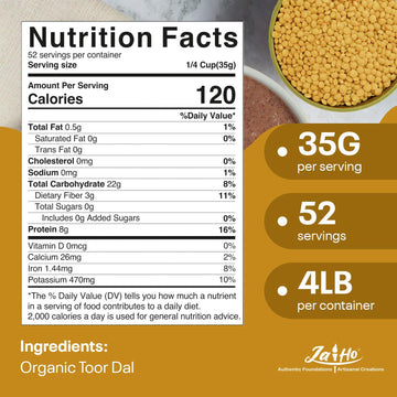 Jai Ho Certified Organic Toor Daal 4 Lb | Pigeon Peas Hulled Split | Indian Toor Daal | Usda Organic | Non-Gmo | Chemical-Free |
