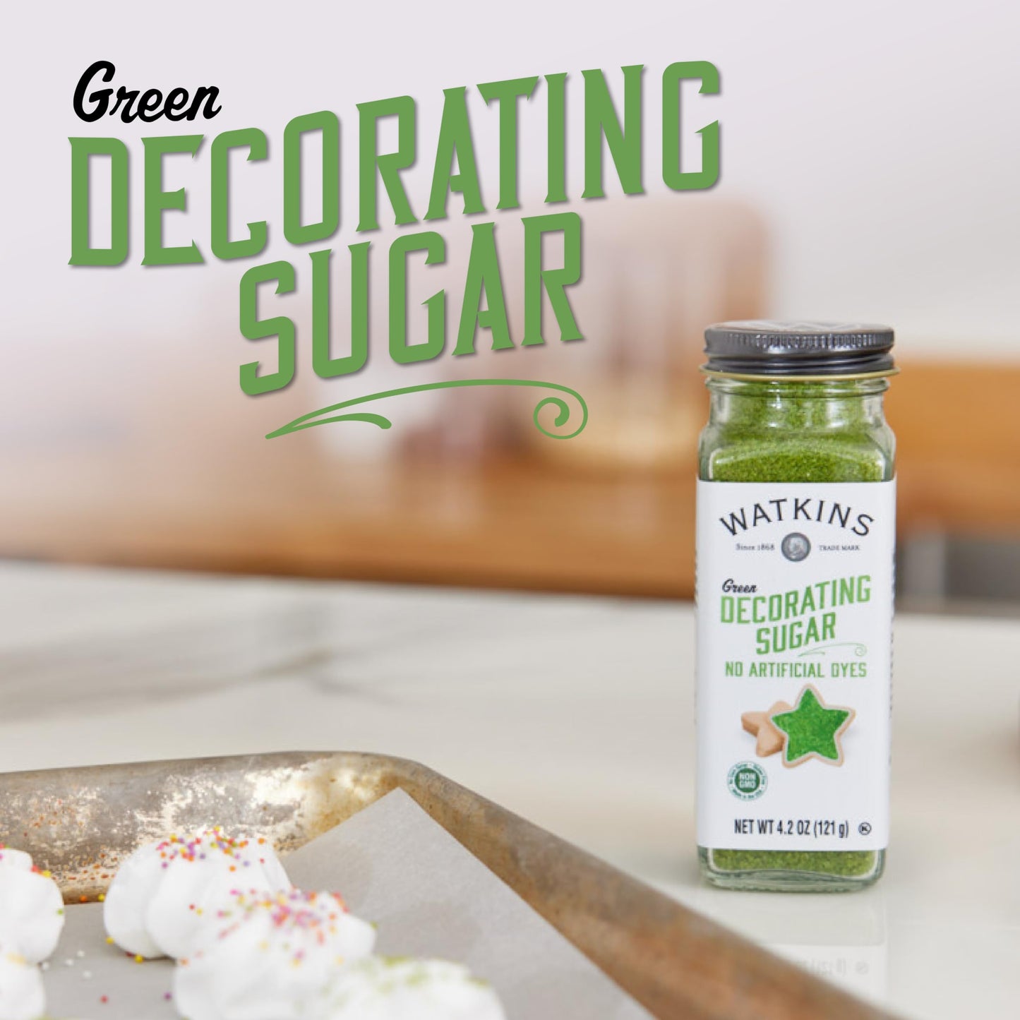 Watkins Green Decorating Sugar (No Artificial Dyes), Non-GMO, 4.2 Ounce, 3-Pack
