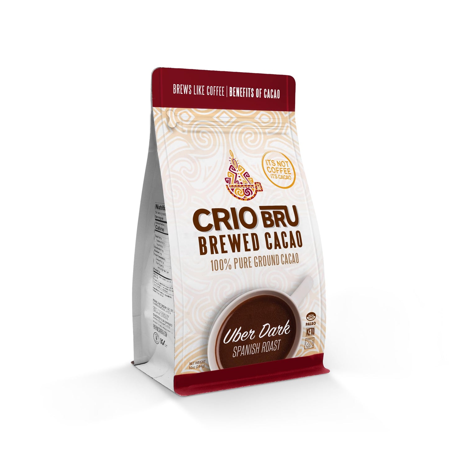 Crio Bru Brewed Cacao Uber Dark Spanish Roast Coffee Alternative 100 Percent Pure Cacao Beans 99 Caffeine Free 10 Ounce Non Organic