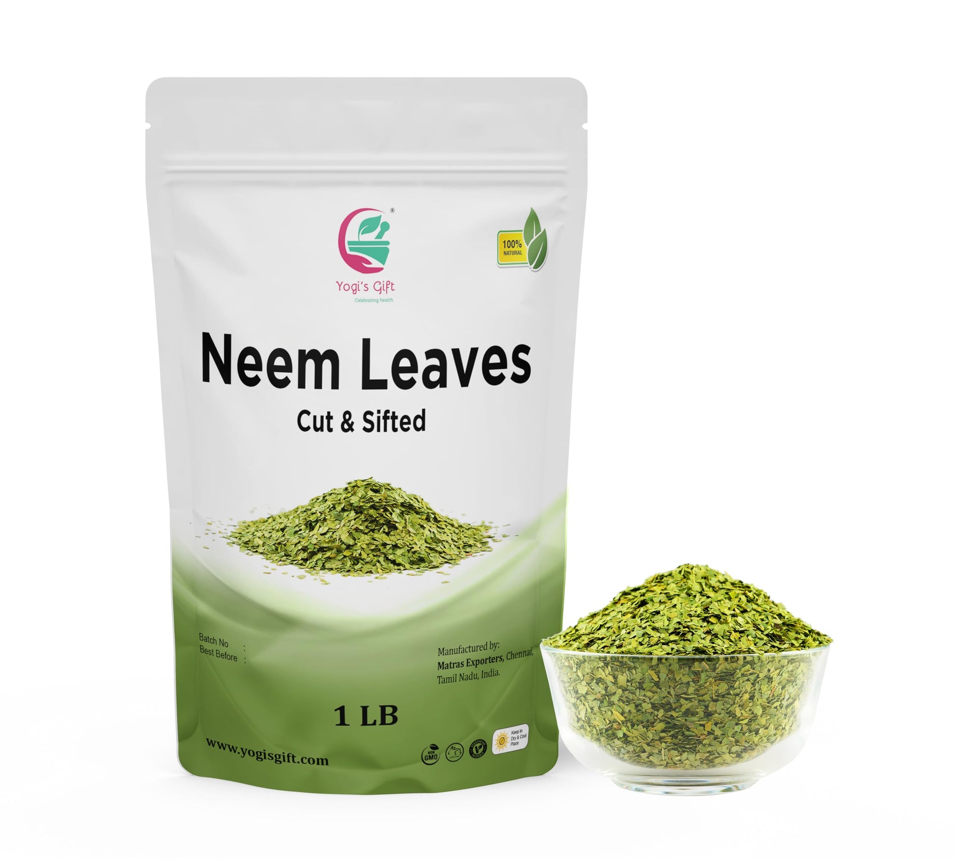 Neem Leaf 1 lb (454 grams) | 100% Natural Tea | Neem Leaves Cut and Sifted | Azadirachta Indica Leaf | Margosa Leaves | Non-GMO,