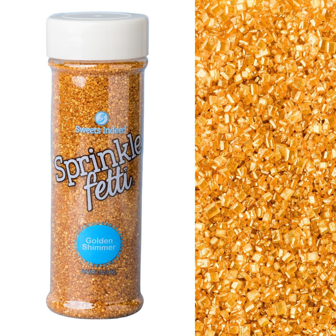 Sweets Indeed Edible Sprinkle Sugar Mix, Gold, 5 oz, Perfect for Baking, Cake Decorations, Ice Cream, Cookies, Cupcake Toppers