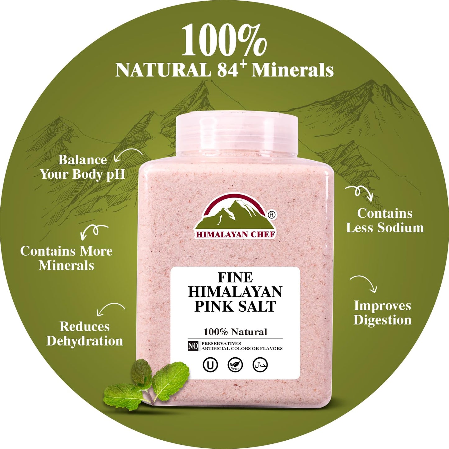 Himalayan Chef Himalayan Pink Salt Fine Grain  Plastic Jar-5 lbs