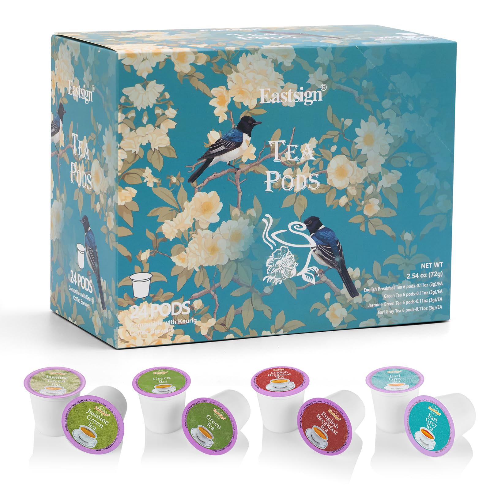 Eastsign Tea K Cups, 24-Count Tea Variety Pack, 4 Flavors K Cup Tea Pods English Breakfast, Jasmine, Earl Grey, Green Tea, Gifts For Festival