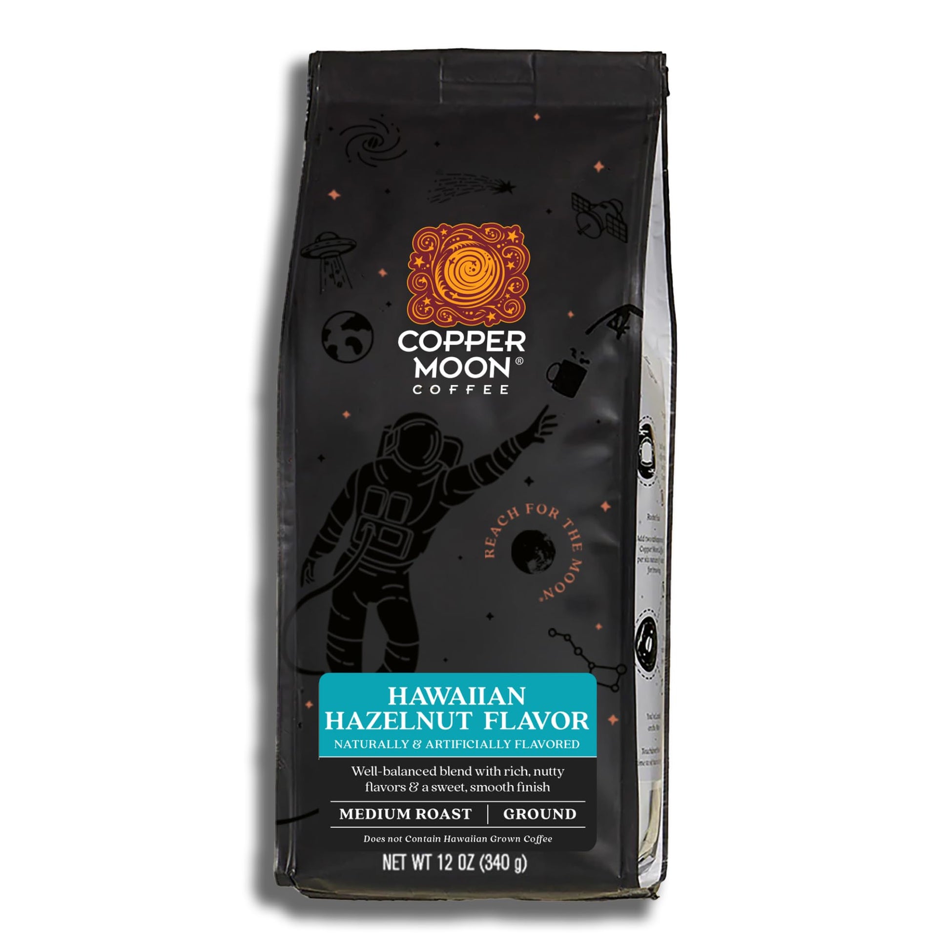 Copper Moon Ground Coffee, Medium Roast, Hawaiian Hazelnut Blend, 12 Oz, Pack of 1