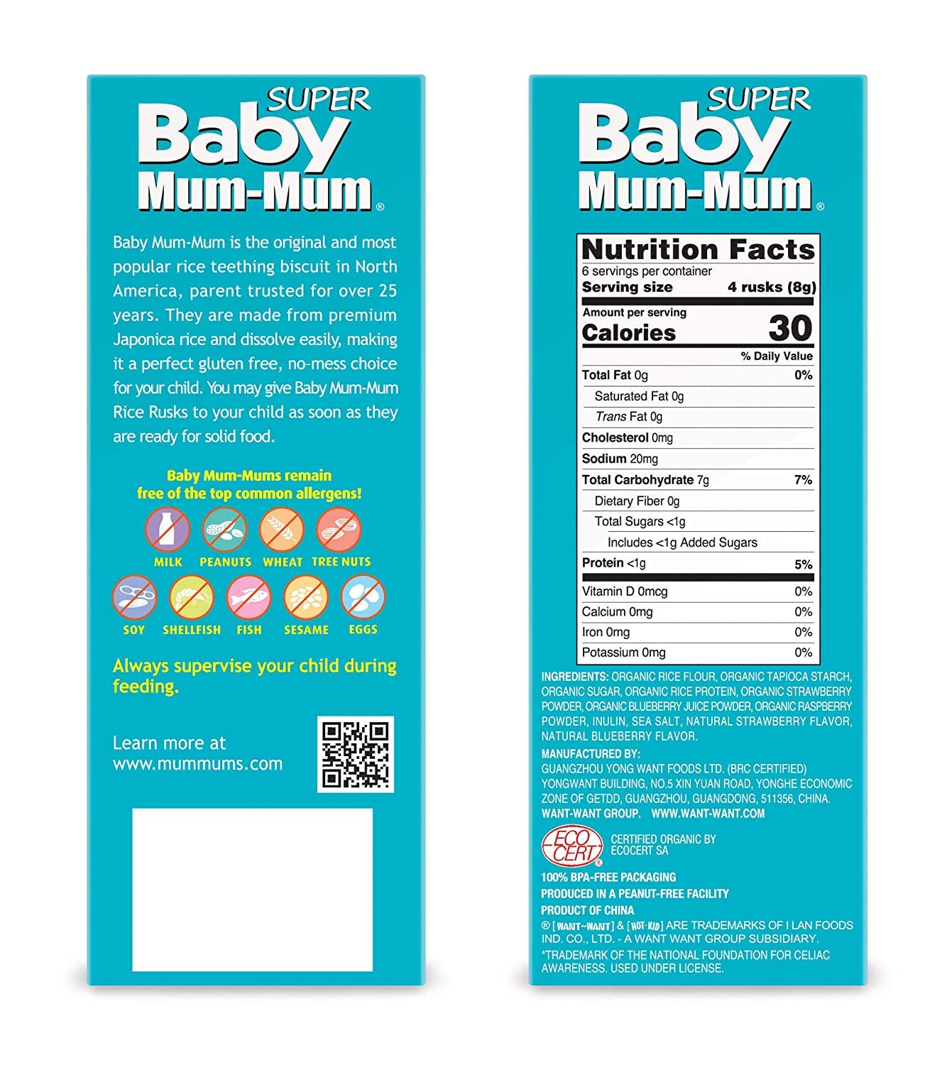 Baby Mum-Mum Organic Rice Rusks Baby Snacks - Super Berries Flavor (Pack Of 6) | Infant Teething Biscuits - Non-Gmo, Gluten Free