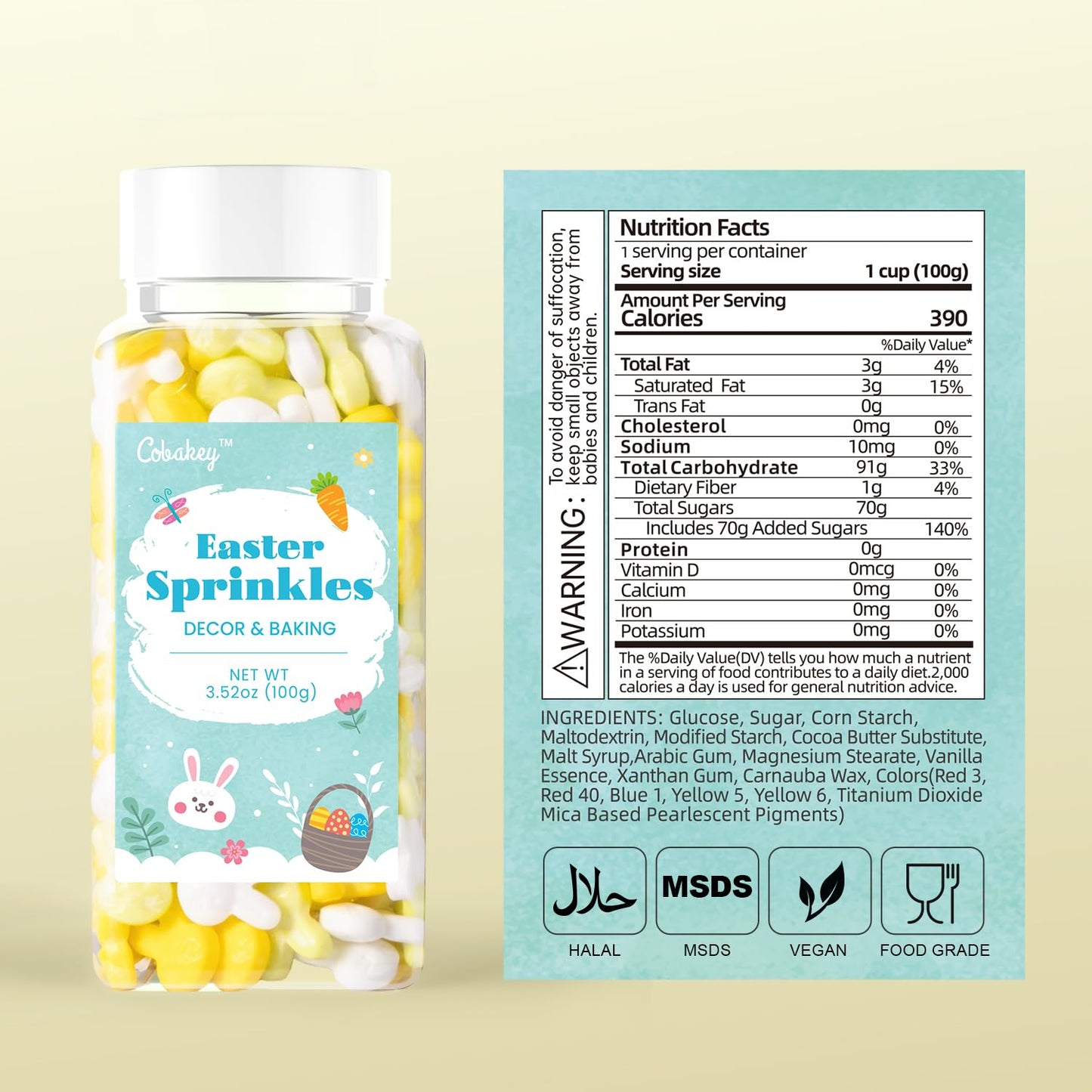 Cobakey Easter Sprinkles For Cookies 3.52 Ounce Spring Sprinkles For Baking Yellow & Green Edible Bunny Perfect For Easter Cake