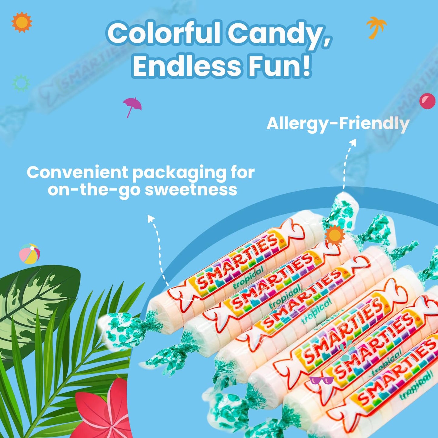 Smarties Tropical Candy Rolls - Gluten Free & Vegan Tropical Flavor Treats - Hard Candy Individually Wrapped - Peanut Free Plant