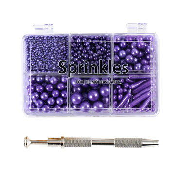 Kasvan Purple Mix Sugar Sprinkles - Edible Candy Pearls with 4-Claw Sprinkle Pen,118g/4.16 Oz, Gift Box Pack, Baking Cake Decora