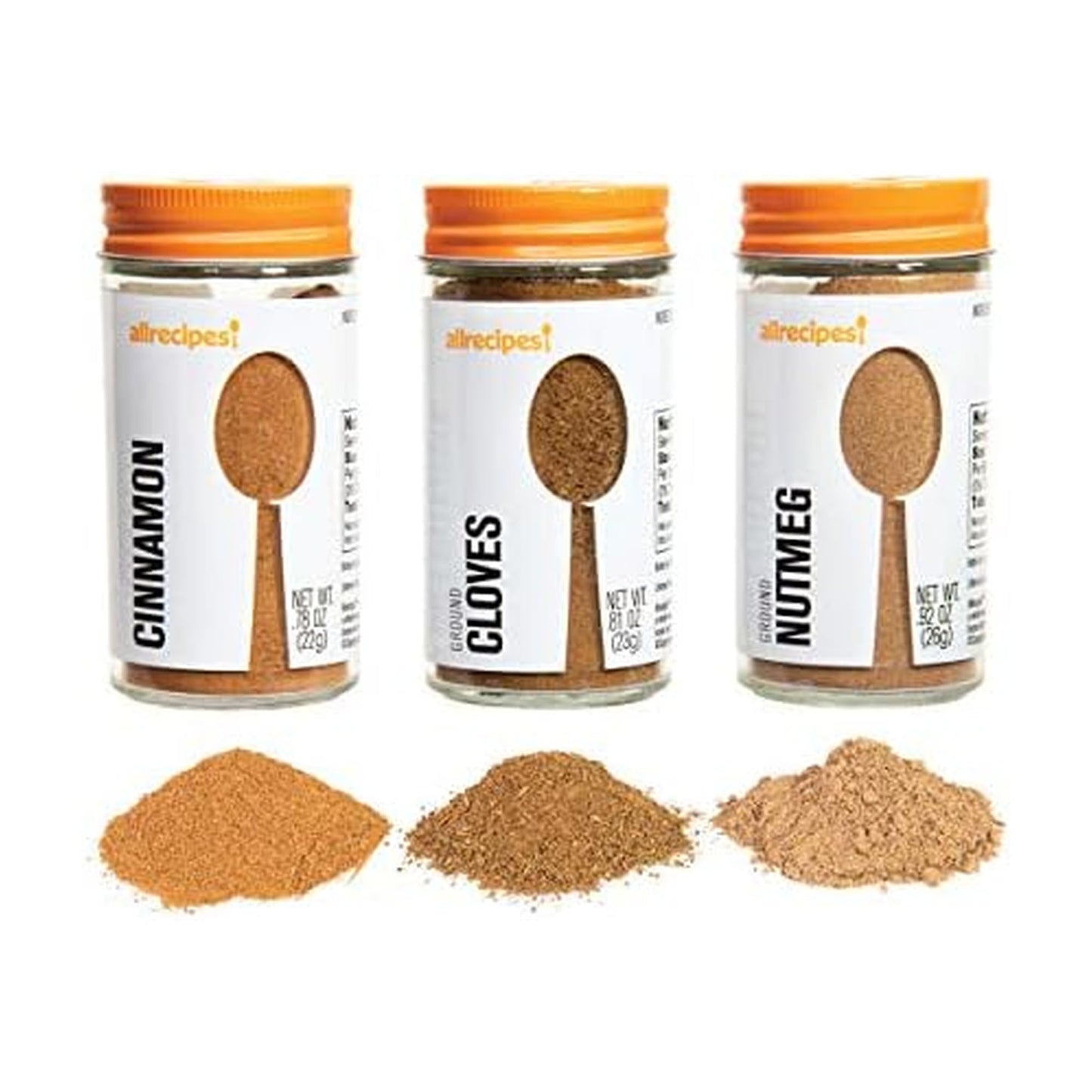 Allrecipes Sweet Spices Set of 3 in Glass Jars with Sifter Caps, 3-ounce, Clear