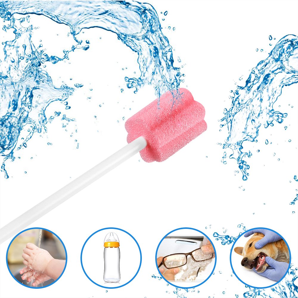 50 Disposable Oral Care Swabs, Sponge Dental Swabsticks Unflavored Sterile(Pink)