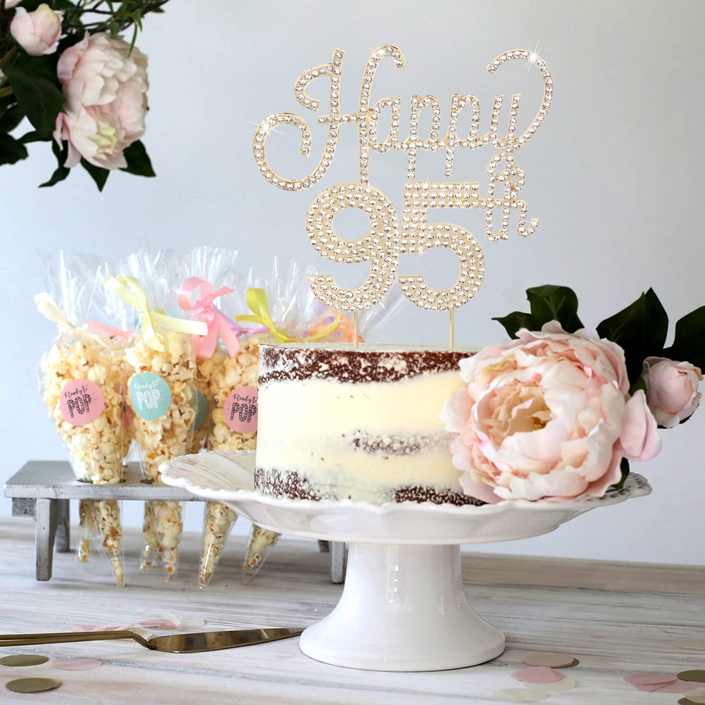 Lingteer Happy 95Th Birthday Gold Rhinestone Cake Topper - Cheers To 95Th Birthday 95 Years Old Anniversary Party Cake Centerpie