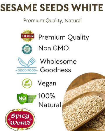 Spicy World White Sesame Seeds - Natural, Raw, Hulled, Non-GMO, 3 LB Resealable Bag